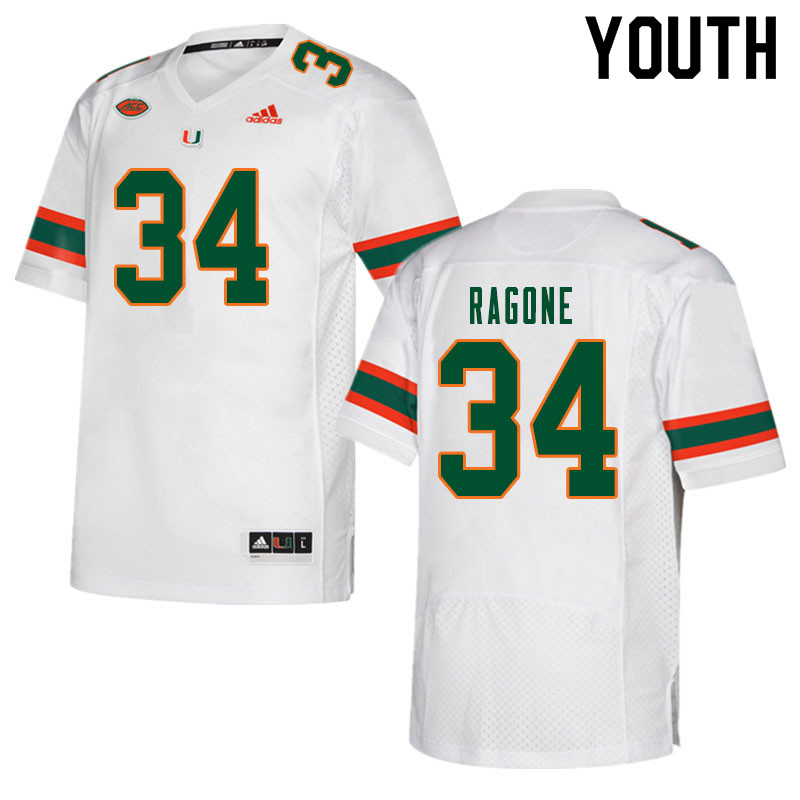 Youth #34 Ryan Ragone Miami Hurricanes College Football Jerseys Sale-White